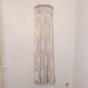 Decode 1.8 White and Gold Beaded Column Prom Dress